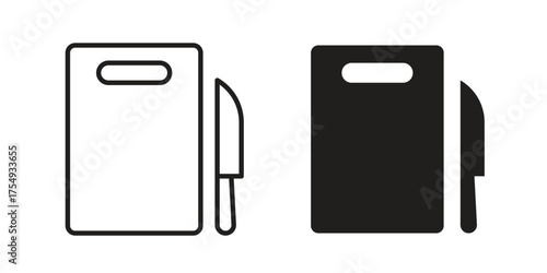 Cutting board with knife pictogram template, Simple outline and filled style.. vector glyph flat icons