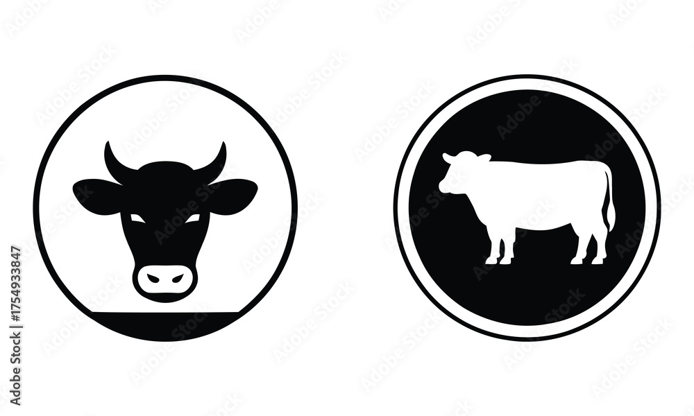 Obraz premium vector icons of a cow head and full body