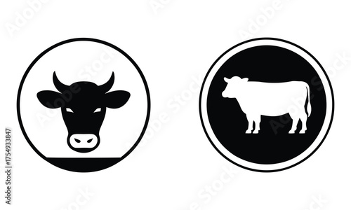 vector icons of a cow head and full body