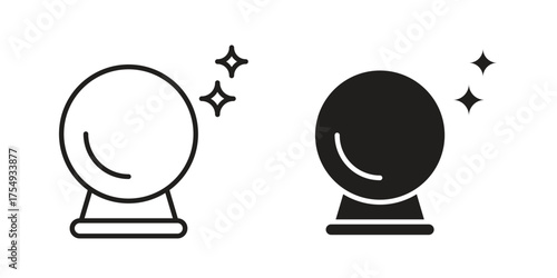 Crystal ball icon pictogram template, Simple outline and filled style.