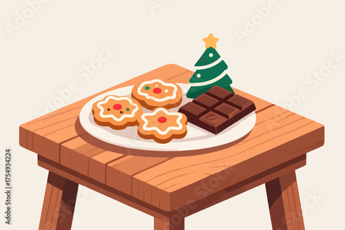 Christmas Treats Festive Cookies, Chocolate, and a Tree on a Plate