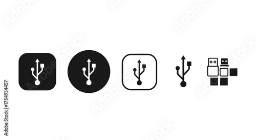 Vector illustration of collection of usb connection port icons in various styles and colors