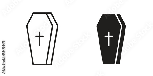 Coffin icon pictogram template, Simple outline and filled style.