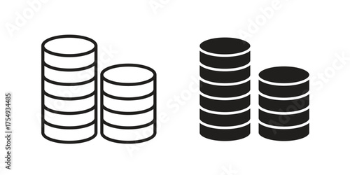 Coins stack icon pictogram template, Simple outline and filled style.