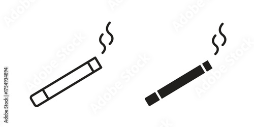 Cigarette icon pictogram template, Simple outline and filled style.