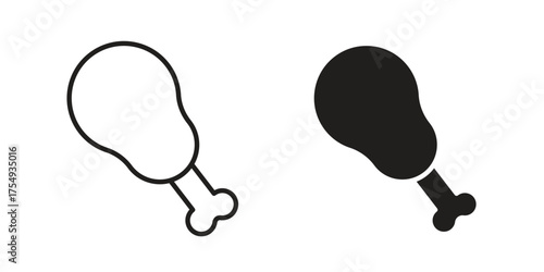 Chicken leg icon pictogram template, Simple outline and filled style.