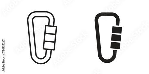 Carabiner icon pictogram template, Simple outline and filled style.