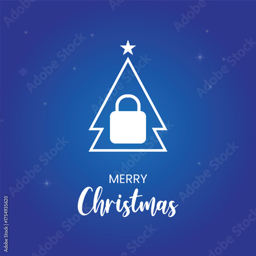 Secure Christmas Holiday Greeting with Padlock Tree Icon