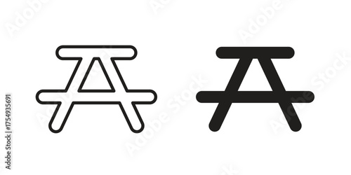 Camping table icon pictogram template, Simple outline and filled style.