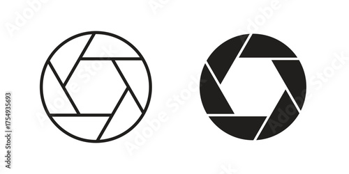 Camera shutter icon pictogram template, Simple outline and filled style.
