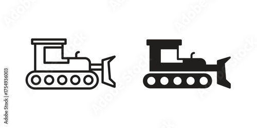 Bulldozer icon pictogram template, Simple outline and filled style.