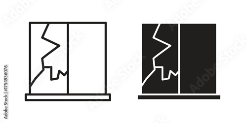 Broken window icon pictogram template, Simple outline and filled style.