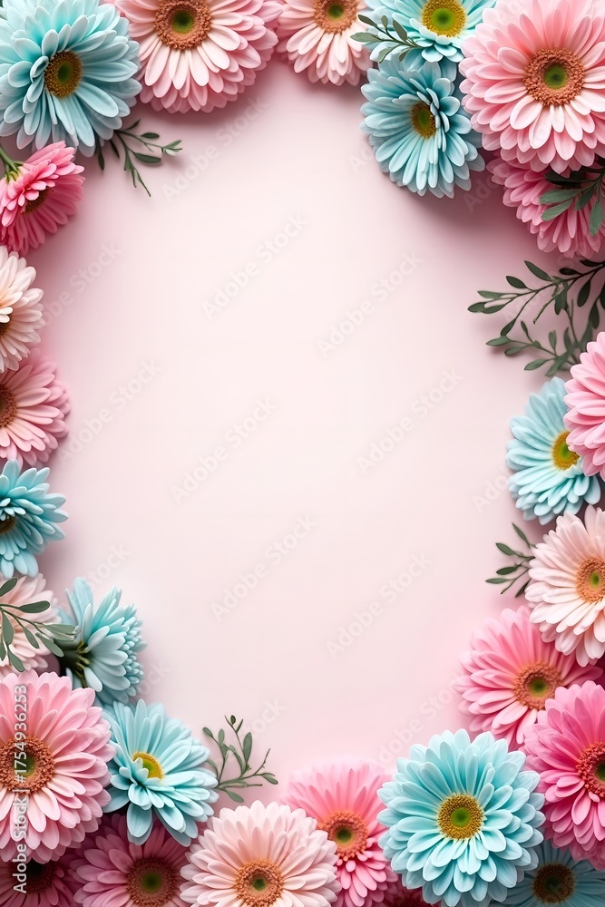 Fototapeta premium Gerbera daisy floral frame on pastel pink background, elegant flower border design