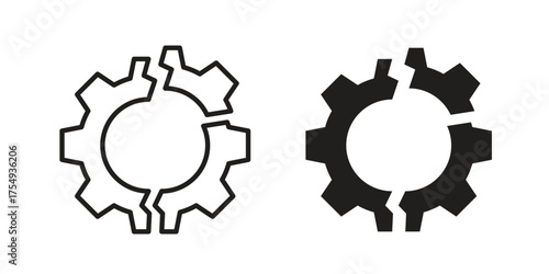 Broken gear icon pictogram template, Simple outline and filled style.