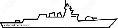 Black Outline Silhouette of a Modern Warship navy military