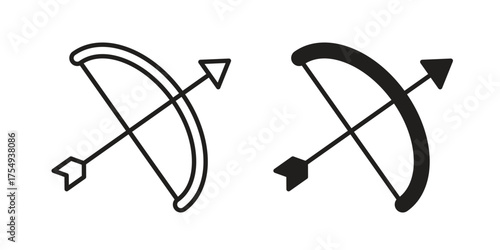 Archery icon pictogram template, Simple outline and filled style.