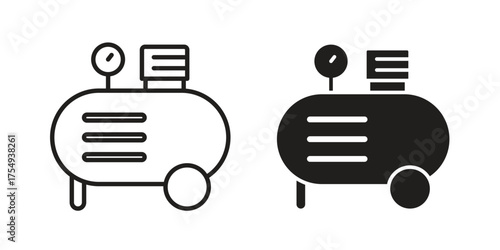 Air compressor icon pictogram template, Simple outline and filled style.