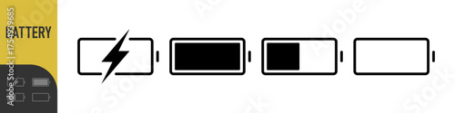 battery icon set with charge levels from full and low - charging symbol - representing power, energy storage, and readiness for use in electronic devices. Color set icons