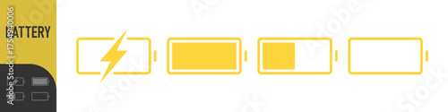 battery icon set with charge levels from full and low - charging symbol - representing power, energy storage, and readiness for use in electronic devices