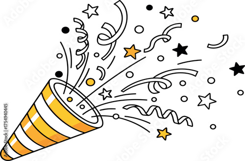 Party Popper with Confetti Celebration Vector Illustration for Events, Festivals, and Special Occasions