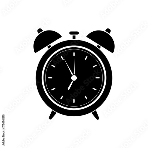 Bright red alarm clock ringing vector illustration icon silhouette