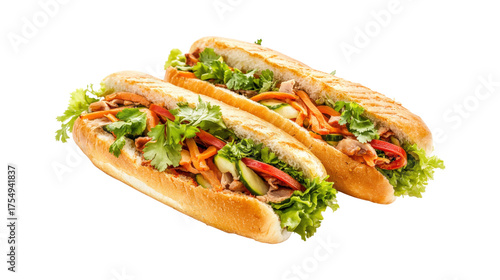 Two Vietnamese Banh Mi Sandwiches isolated on a transparent background