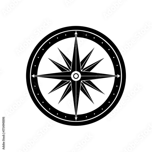 Vintage brass compass vector illustration for navigation exploration adventure silhouette