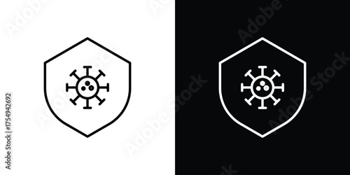 Virus protection shield icon concept. Thin line symbol pack.