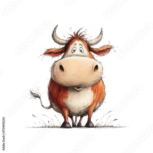 Cute cartoon cow standing on a white background