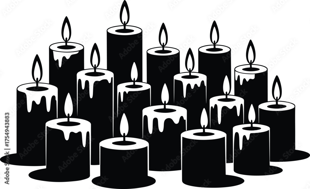 Fototapeta premium Black and White Candles Illustration Festive Holiday Celebration Design Element