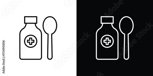 Syrup medicine bottle icon concept. Thin line symbol pack.