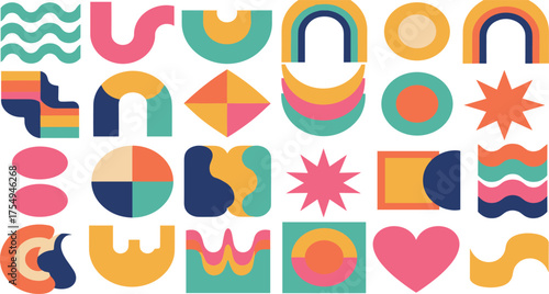 Abstract Geometric Shapes in a Retro Color Palette, Mid-Century Modern Style Design Elements