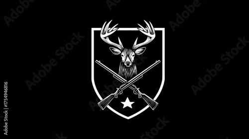 Emblem of a deer and crossed rifles in white on a black background