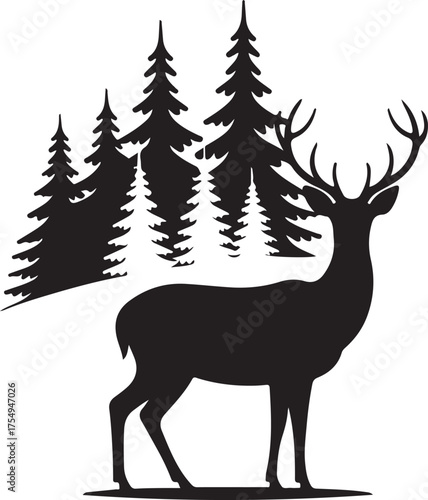 Winter Forest Deer Vector silhouette
