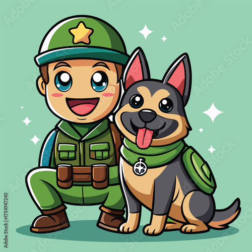 Cute cartoon German Shepherd dog military