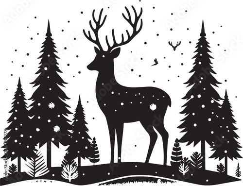 Winter Forest Deer Vector silhouette