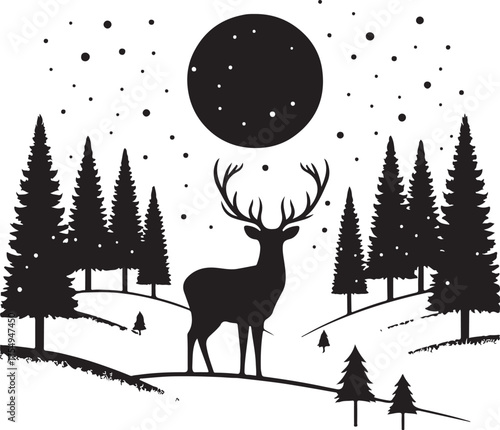 Winter Forest Deer Vector silhouette