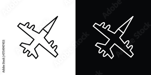 Military aircraft icon concept. Thin line symbol pack.