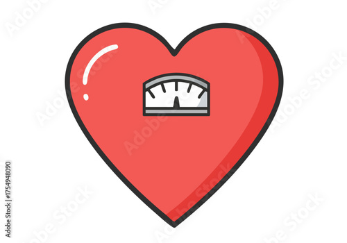 A stylized heart icon featuring a scale. Clean, modern design with a bright red color palette. Ideal for health, wellness, or relationship themes. Suitable for commercial use.