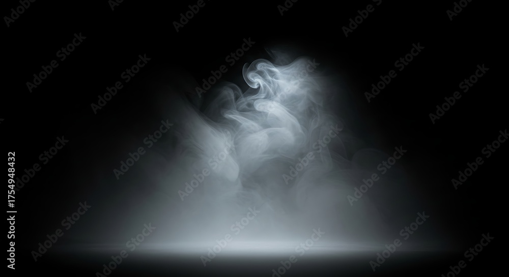 Obraz premium Dynamic white smoke effect rising from a lit surface on a dark background, creating a mystical and atmospheric visual for stage or design