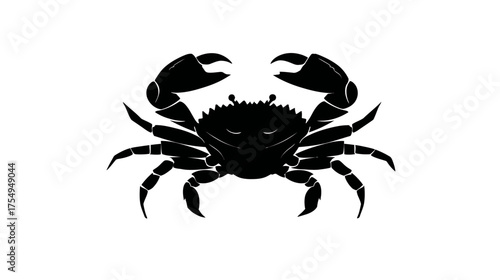 Black silhouette of a crab with large claws, centered on a white background