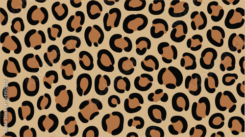 A seamless leopard print pattern with brown spots outlined in black on a beige background design art