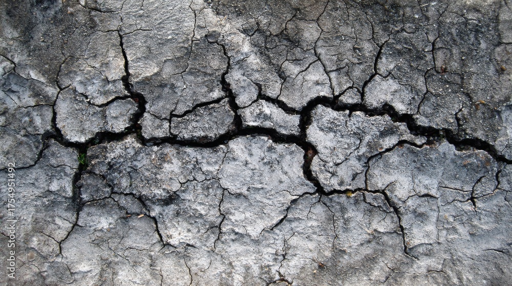 Fototapeta premium Cracked Earth Texture: A close-up view reveals a textured surface of cracked earth, showcasing the intricate patterns of drought or aging.