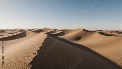 Wallpaper Mural Rolling sand dunes in the desert bask under a clear, cloudless blue sky at sunset Torontodigital.ca