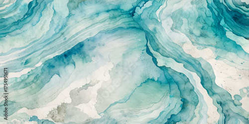 Blue ocean wave background. Blue and white water ocean background. Wavy line background. Hand drawn watercolour ocean background. Vector illustration.

