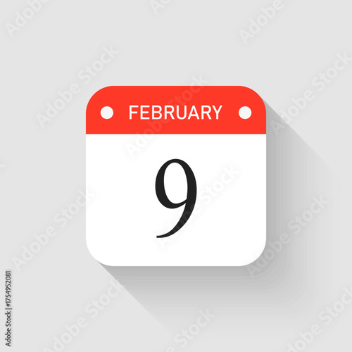 Vector icon page day calendar - 9 February month
