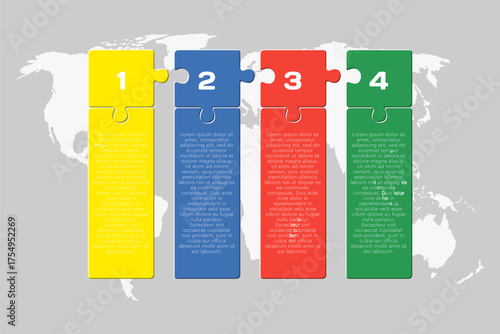 Four steps line infographic, color puzzle diagram