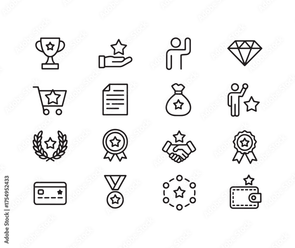 Fototapeta premium Awards and rewards line icons set for achievements and recognition Icon Set Line Art Vector Illustrations