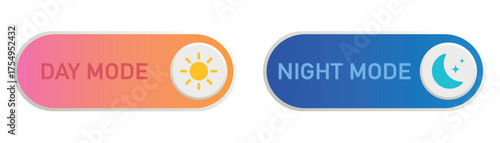 Day and night mode switch button. On and Off toggle switch buttons.