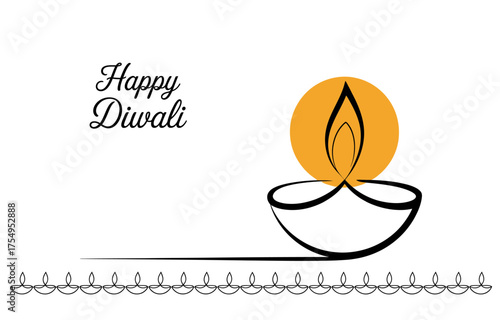 Elegant continuous line drawing of a diya for happy diwali celebration vector